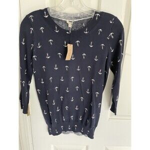 Women’s New With Tags J.Crew Sweater Navy And White Anchor Design